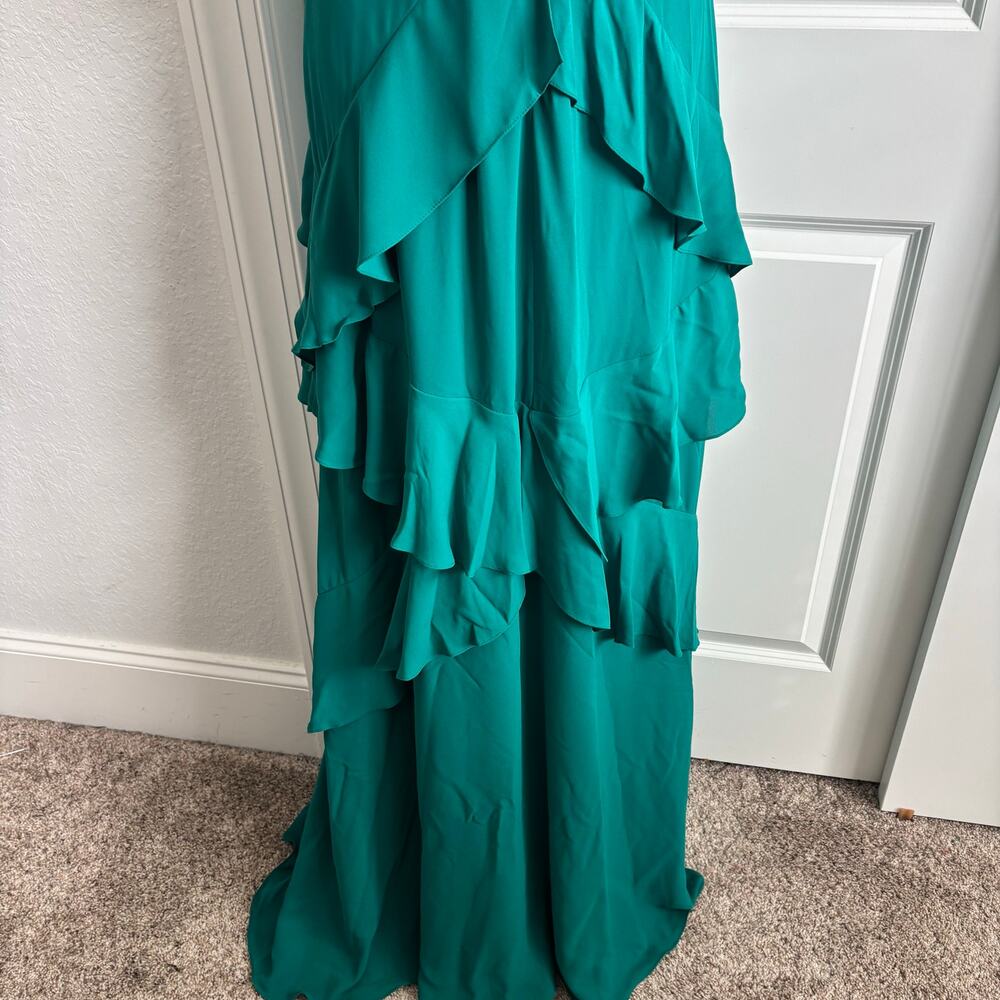 BCBG‎ MAXAZRIA Green Audrianna Georgette Ruffled Halter Dress Gown Sz 12 - Picture 9 of 13